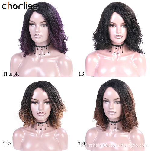 Wholesale Machine Made Elegant Natural Purple Ombre Yaki Kinky Curly Afro Wigs for Black Women Synthetic hair wigs